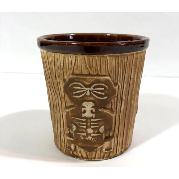 Vintage Otagiri Tiki Bucket Mug Harvey's Lake Tahoe Sculpted Textured Brown - Picture 1 of 8